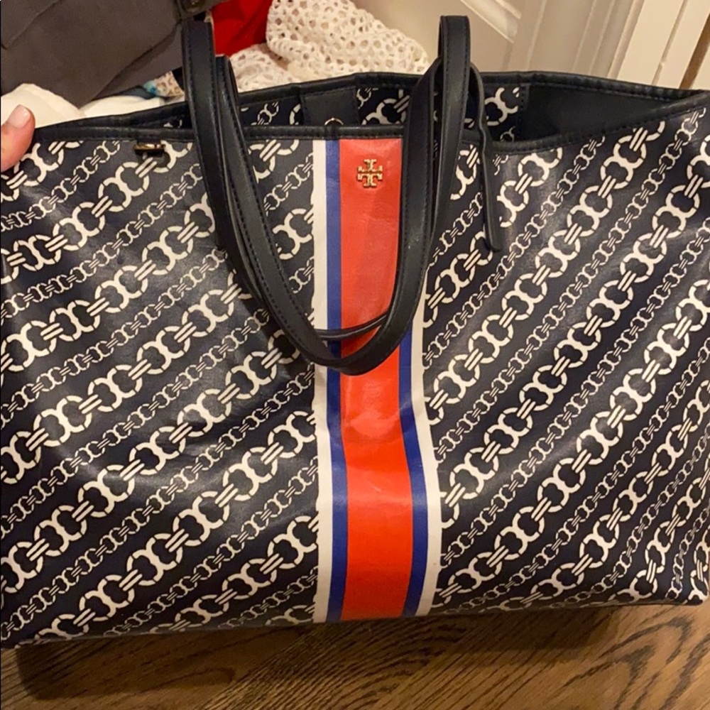 Tory Burch Tote, Navy red and white